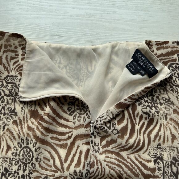 Y2K Cynthia Howie Maggy Boutique Women’s 14 Petite Silk Brown Animal Print Skirt - Picture 8 of 10